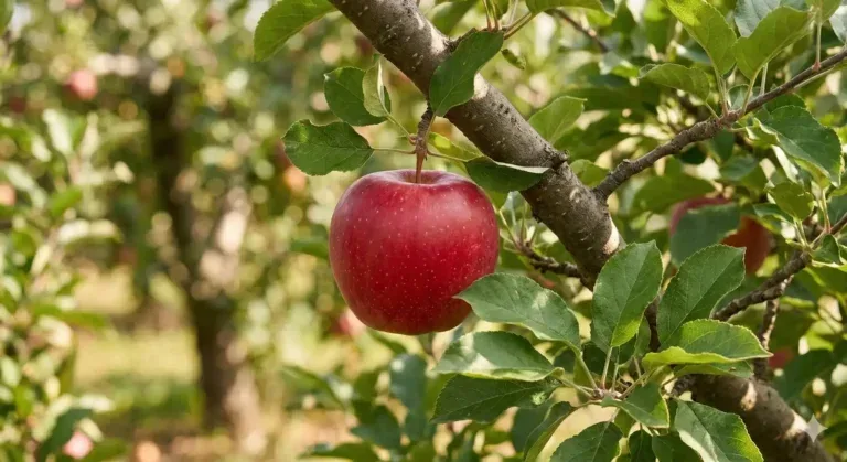 Ağaç dalında kırmızı bir elma