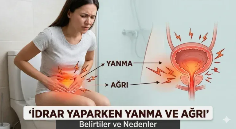 idrar yaparken ağrı ve yanma hissi yaşayan kadın